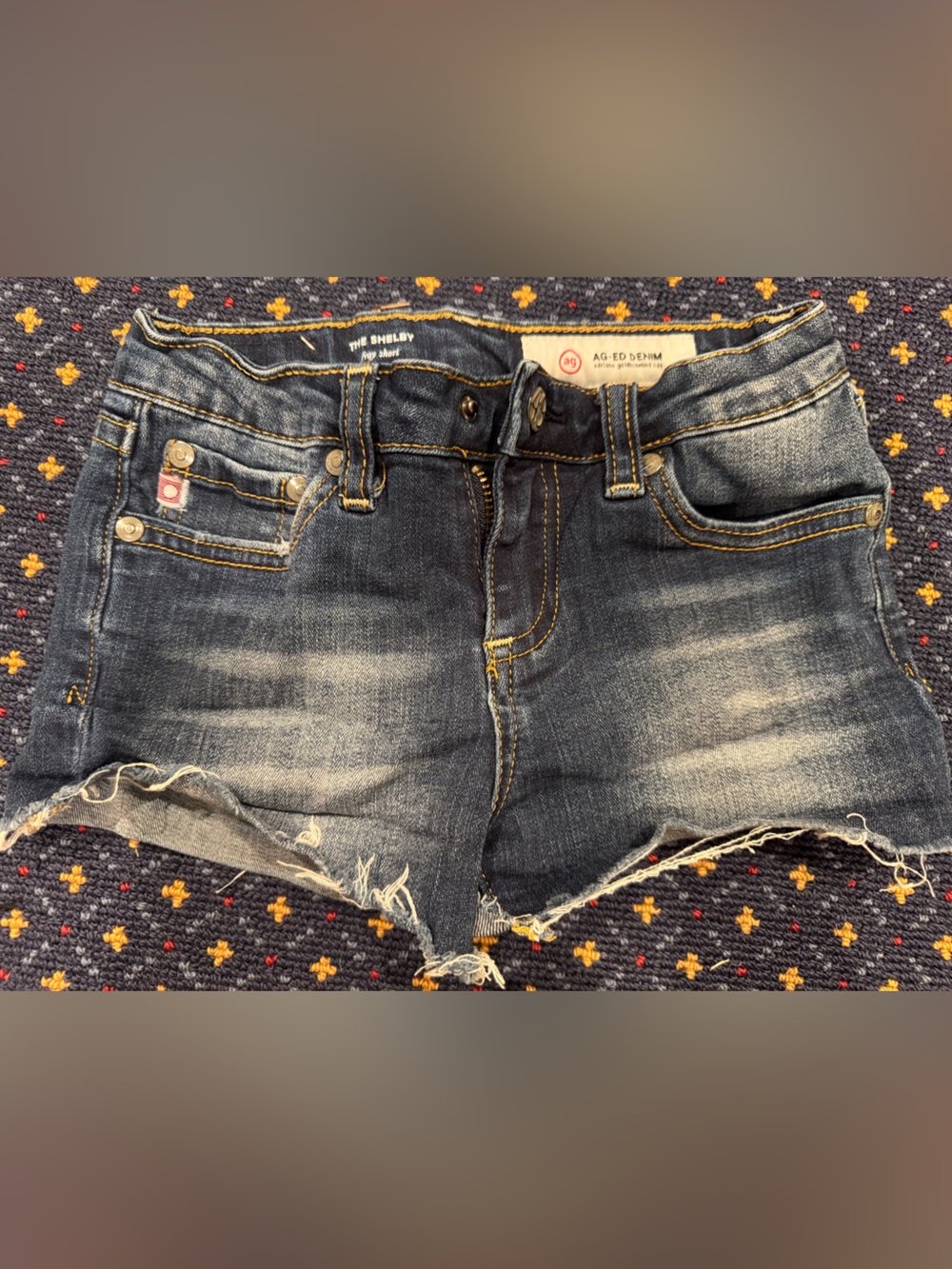 Ag Adriano Goldschmied Distressed Dark Blue Denim Cutoff Shorts